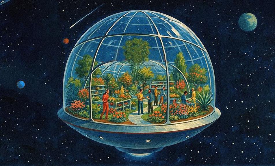 Futuristic garden centre in space